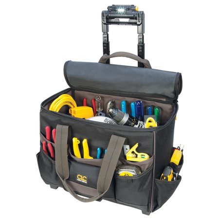 CLC WORK GEAR Tool Bag, CLC Tech Gear 17 Pocket - Light Handle 17" Roller Bag, Black, Polyester L258